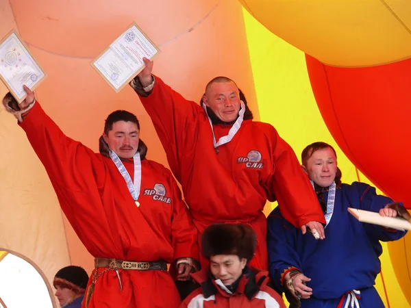 Nadym, Russia - March 16, 2008: The ceremony of awarding the win — Stock Photo, Image