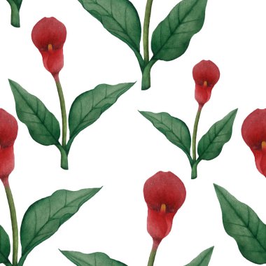 Beyaz arkaplandaki kırmızı zambakların kusursuz deseni