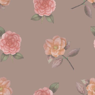 Bej bir arka planda kusursuz narin kamelya deseni