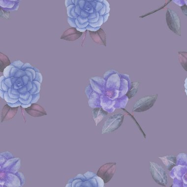 Mavi arkaplanda kusursuz mavi kamelya deseni