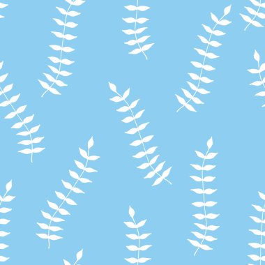 Mavi arka planda beyaz yaprakların kusursuz deseni