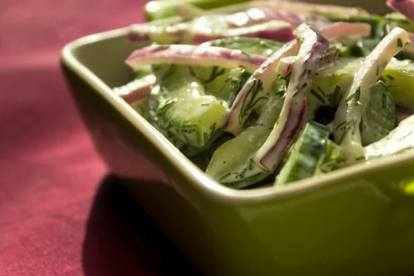 Komkommer en rode ui salade — Stockfoto