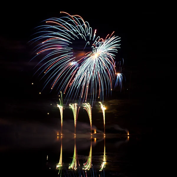 Blue, Red and Green Fireworks — Stock Photo, Image