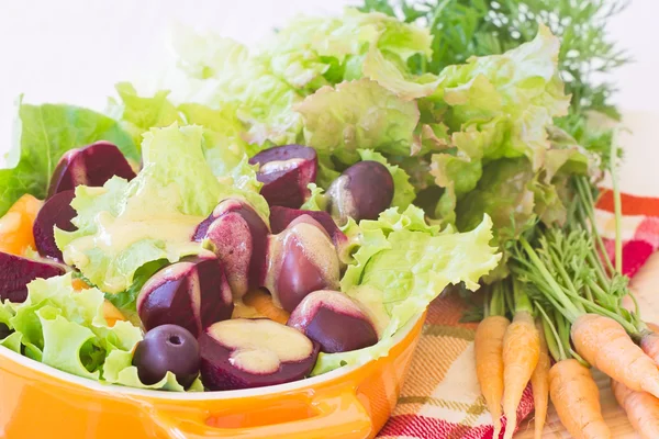 Ekologisk morot och rödbeta sallad — Stockfoto