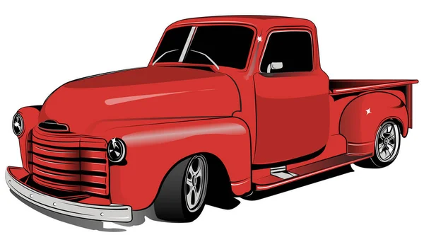 Desenho Vetorial Caminhão Vintage Vermelho Restaurado — Vetor de Stock