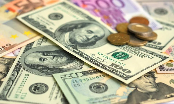 Dollar en euro bank nota geld achtergrond — Stockfoto