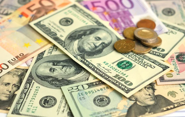 Contesto monetario del dollaro e delle banconote in euro — Foto Stock