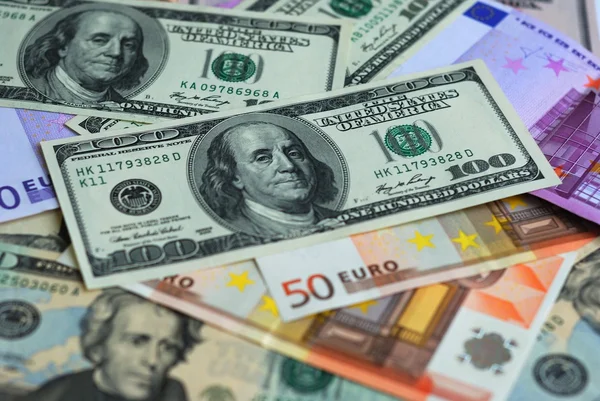Dollar and Euro bank note money background — Stock Photo, Image