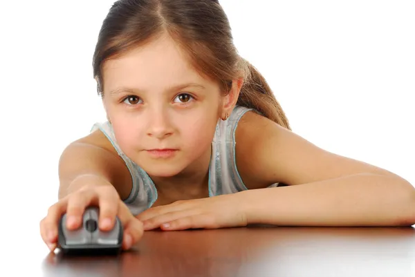 Meisje met haar computermuis — Stockfoto