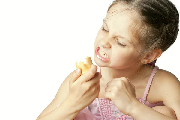 Fille manger de la crème glacée et en colère Images De Stock Libres De Droits