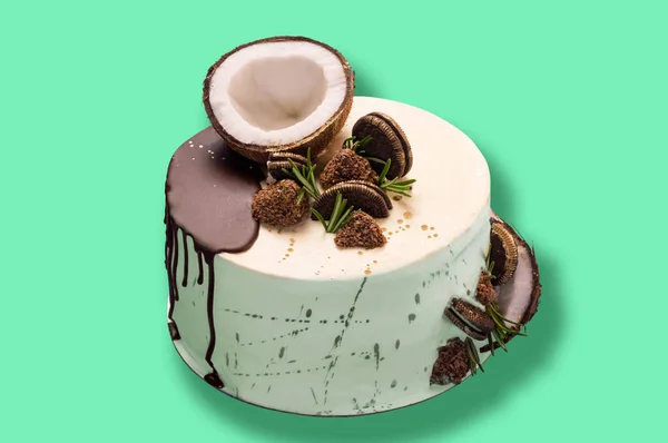 Torta Cocco Con Cioccolato Fare Decorare Torte Festa Fatte Mano — Foto Stock