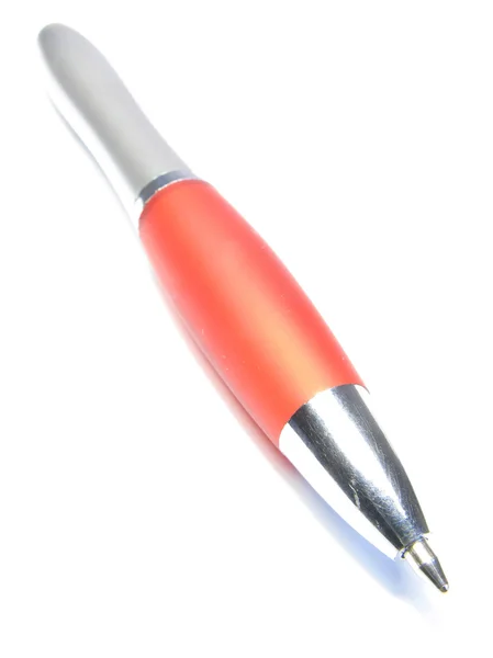 Kullanılan kırmızı tükenmez kalem — Stok fotoğraf