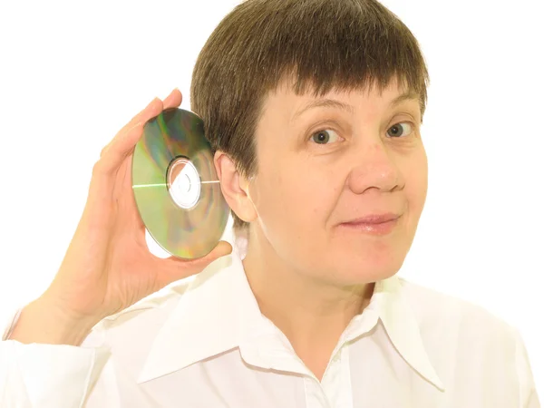 Portrait of woman holding a CD — Stock Photo, Image