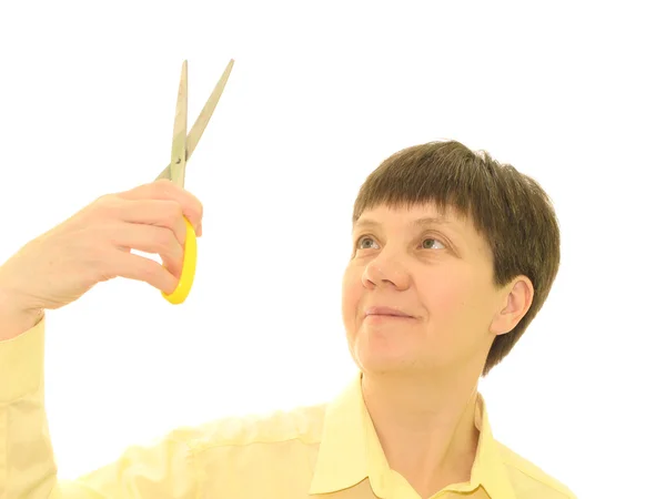 Portrait of a woman with scissors — Stock Photo, Image