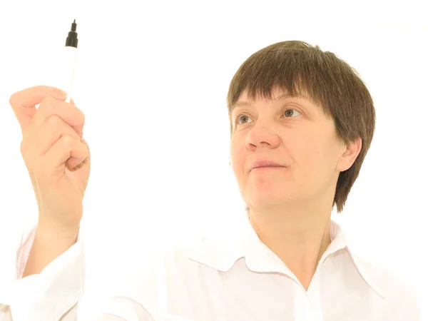 Woman with pen — Stock Photo, Image