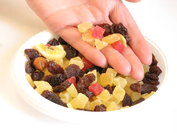 Candied peel, raisins, nuts. — Stock Photo, Image