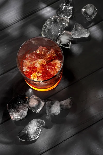 Slushies Whiskey Cocktail Ice Black Background Ice Cubes — Fotografia de Stock