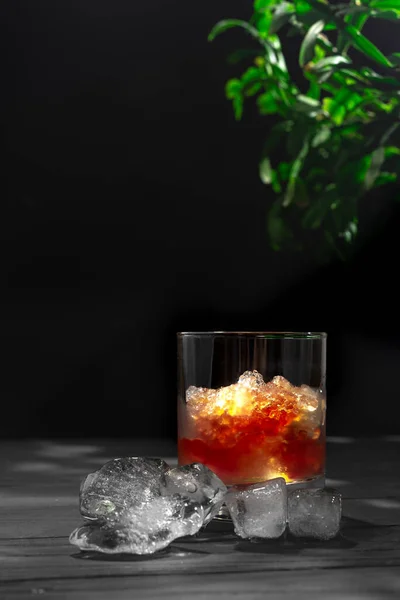 Slushies Whiskey Cocktail Ice Black Background Ice Cubes — Zdjęcie stockowe