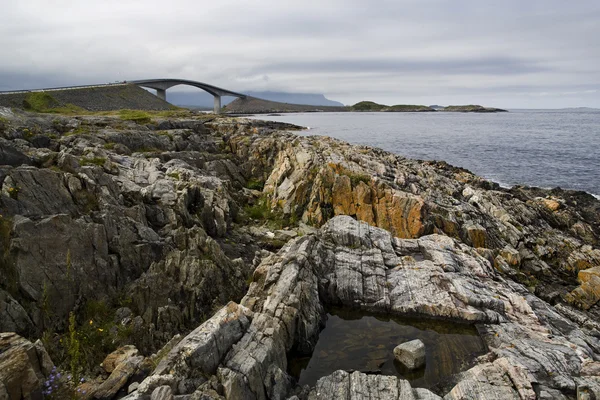 Natura Norwegia lato. gór i fiordów. mgły i chmur. skaliste wybrzeże — Zdjęcie stockowe