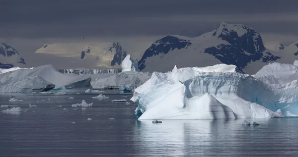 Nature of Antarctic Peninsula. Ices and icebergs. Travel on deep pure waters among glaciers of Antarctica. Fantastic snow landscapes. — Stock Photo, Image