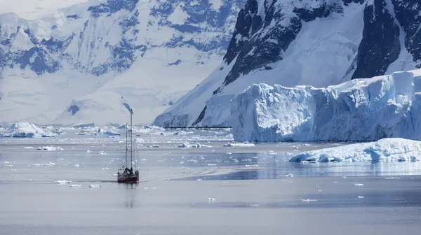 Natureza da Península Antártica. Ices e icebergs. Viaje em águas profundas e puras entre as geleiras da Antártida. Fantásticas paisagens de neve . — Fotografia de Stock