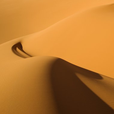 Libya çöl. yoğun altın tozu, tepeleri ve düşük güneş ışığında güzel kumlu yapıları.