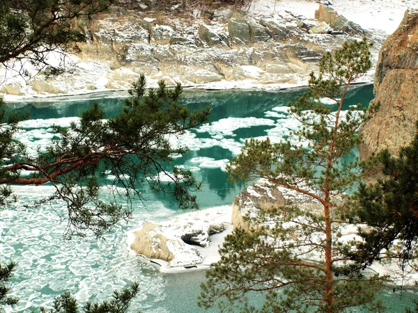 Rio de Inverno Katun, Altay — Fotografia de Stock