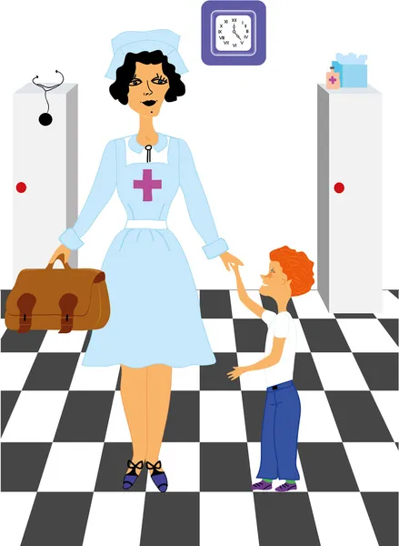 Enfermera con niño en el hospital — Vector de stock
