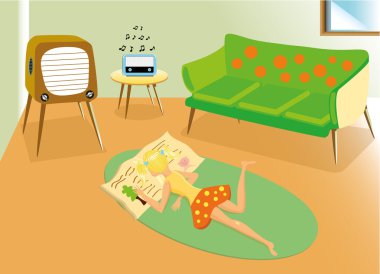 Retro stil mobilya ve vintage aygıtları