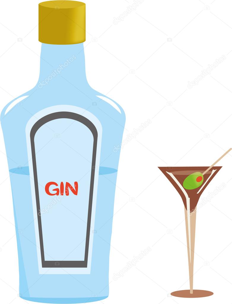 Gin Bottle and Martini Glass