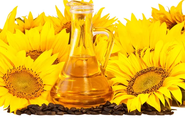 Sonnenblumen, Öl und Samen — Stockfoto