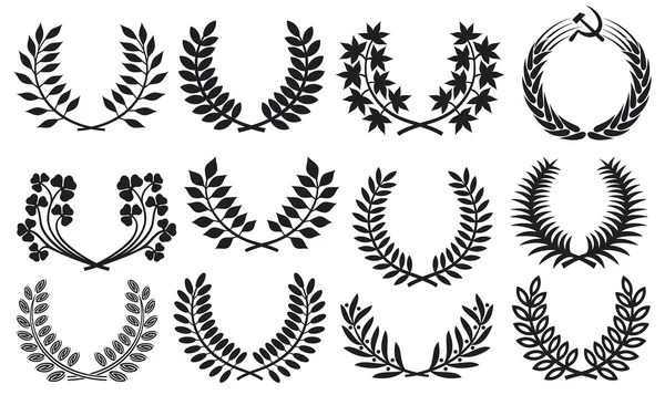 Wreath set (wreath collection, laurel wreath, oak wreath, wreath of wheat, and olive wreath) — Stock Vector