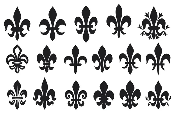 Lily flower - heraldic symbol fleur de lis (royal french lily symbols for design and decorate, lily flowers collection, lily flowers set) — Stock Vector