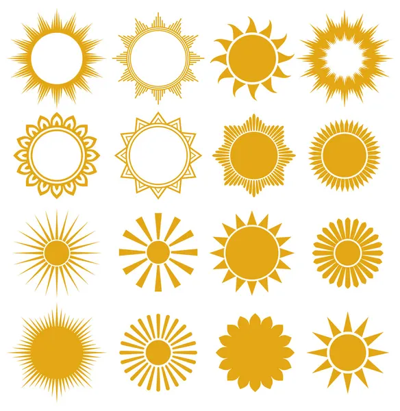 Slunce - prvky pro konstrukci (sada vektorových sluncí, sluncí sbírku) Stock Vektory