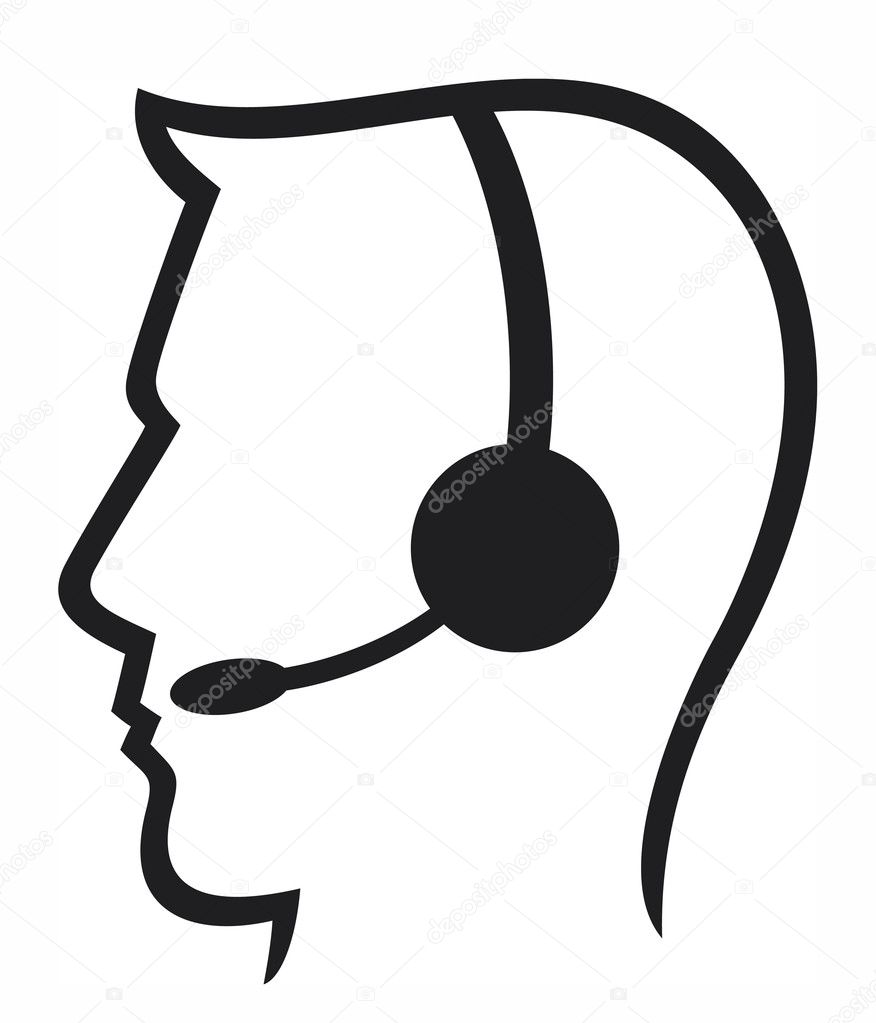 Headset symbol (man headset, call center icon, face with headset, support phone operator in headset, man customer support)