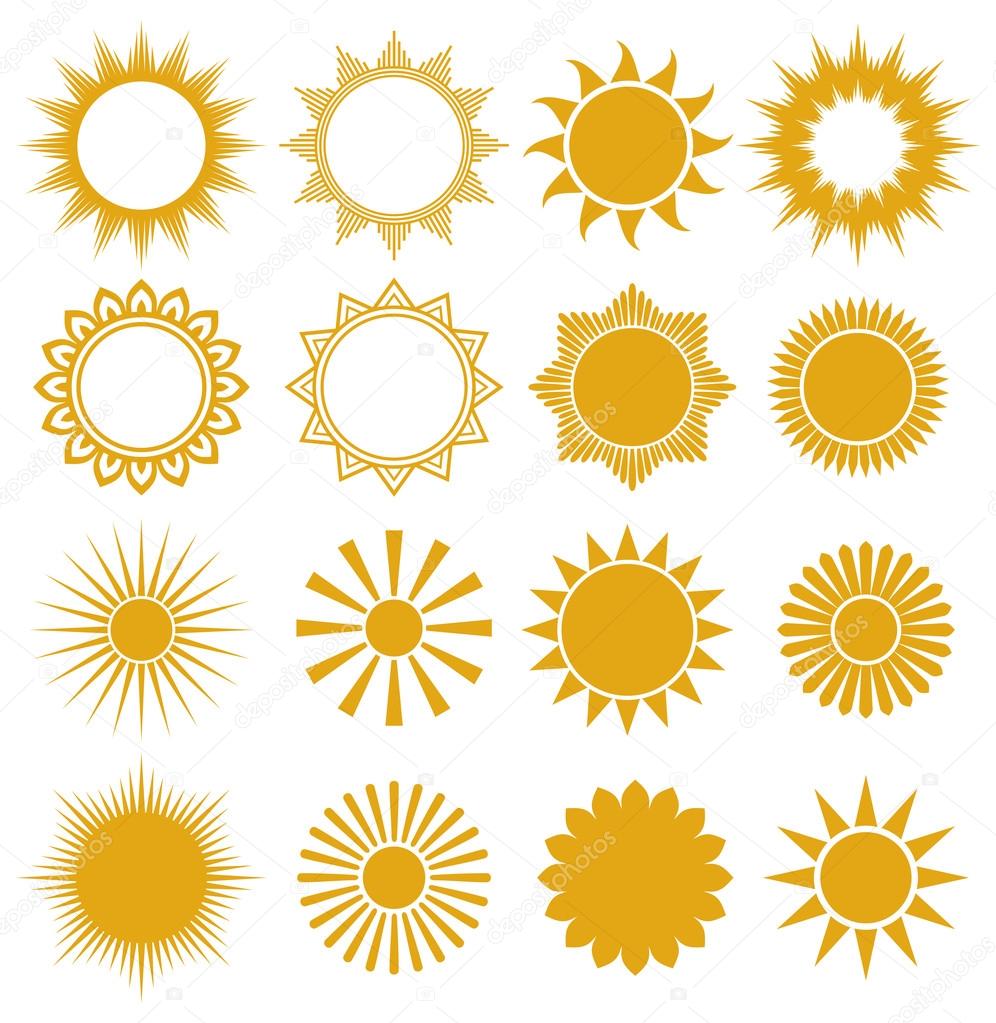 Suns - elements for design (set of vector suns, suns collection)