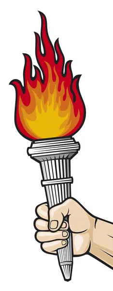 Flaming torch in hand — Stock Vector