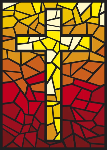 Gebrandschilderd glas cross — Stockvector