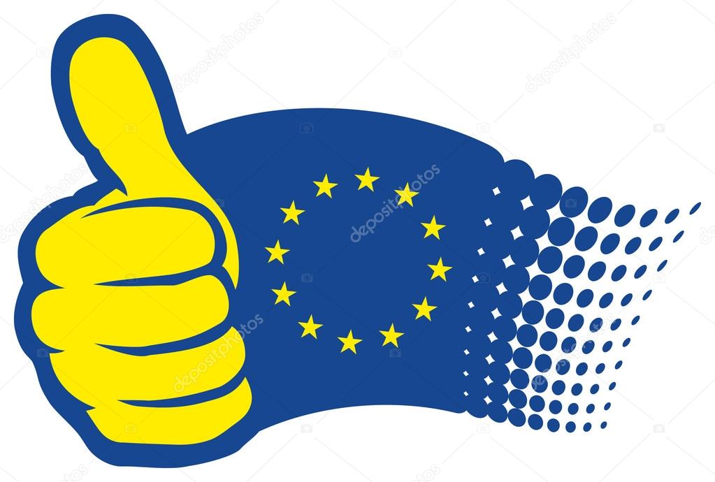 Euro flag with thumbs up