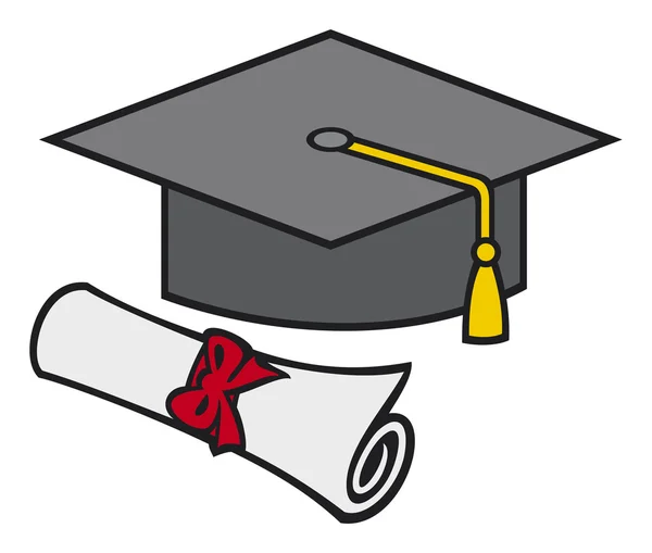 Дипломна шапка та диплом — стоковий вектор