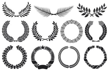 Wreath set (wreath collection, laurel wreath, oak wreath, wreath of wheat, palm wreath and olive wreath) clipart