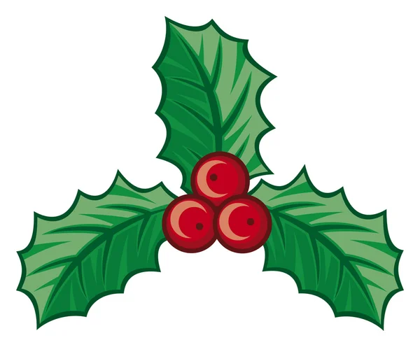 Kerst hulst bes symbool (kerst decoratie - geïsoleerde hulst met bessen, hulst bes pictogram, symbolische kerst hulst bes) — Stockvector