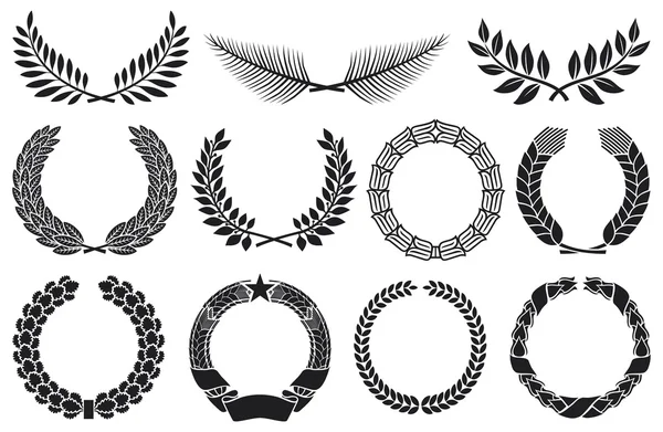 Wreath set (wreath collection, laurel wreath, oak wreath, wreath of wheat, palm wreath and olive wreath) — Stock Vector