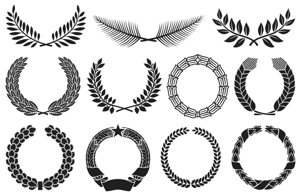 Wreath set (wreath collection, laurel wreath, oak wreath, wreath of wheat, palm wreath and olive wreath) Stock Vector