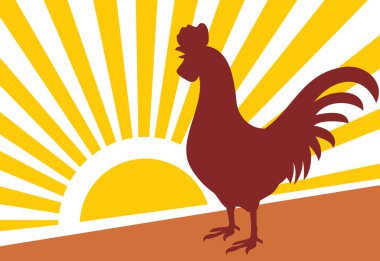 Rooster and morning sun clipart