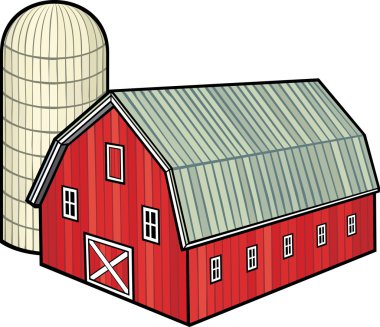 Red barn and silo clipart