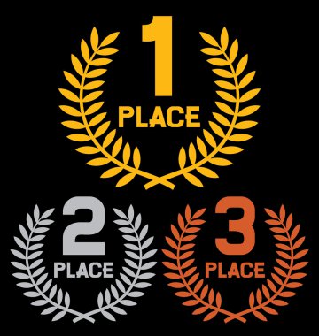 First place, second place and third place