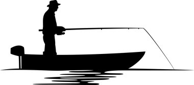 Fisherman in a boat silhouette clipart