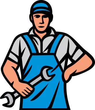 bir İngiliz anahtarı tutan tesisatçı