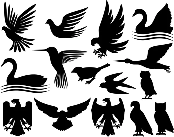 Conjunto de siluetas de aves — Vector de stock